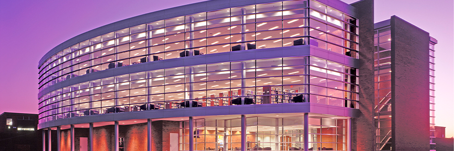 Library from the back at dusk